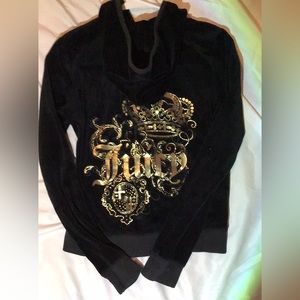 Juicy Couture Graphic jacket Black Velour Full Zip Bling Big Pocket